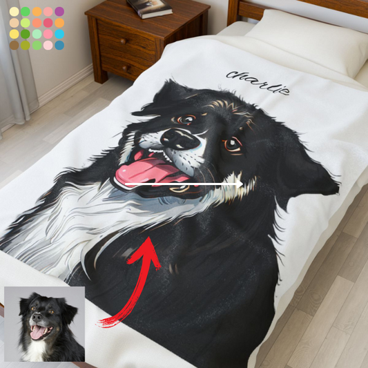 Personalized Velveteen Plush Blanket with Custom Pet Portrait - Cozy, Soft Pet Throw for Dog Lovers