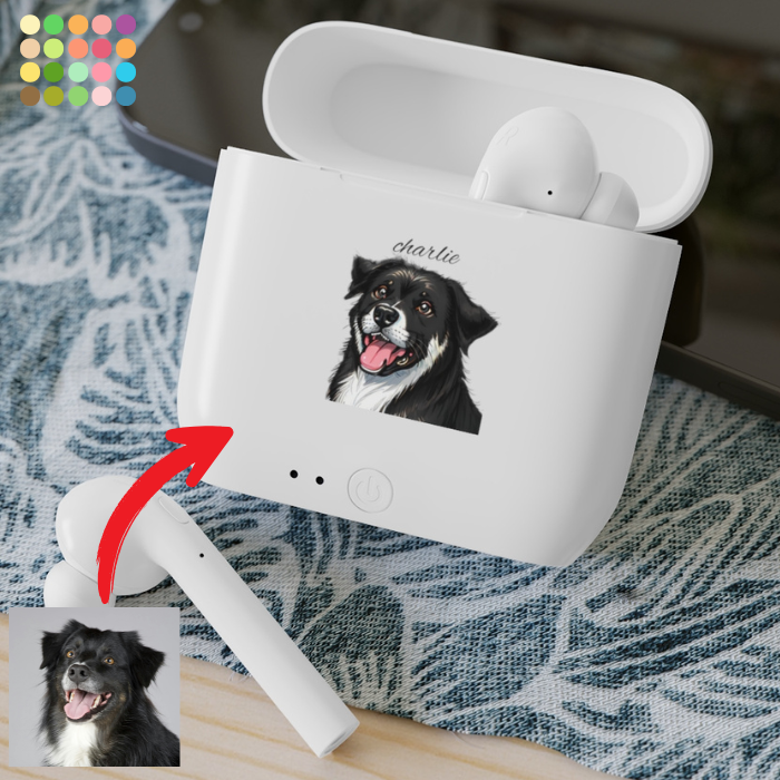 Custom Pet Portrait Wireless Earbuds Case - Personalized Dog Design